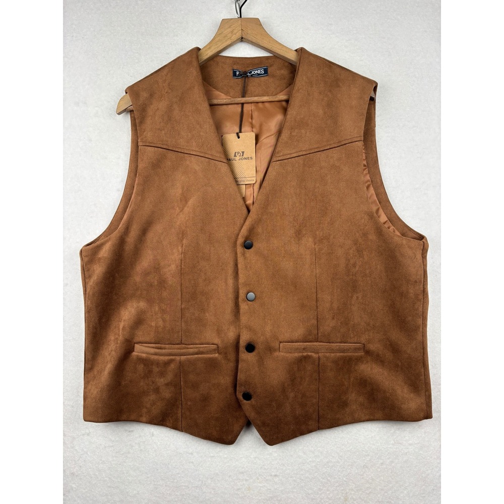 PJ Paul Jones Vest Mens XL Faux Suede Western Snap Cowboy NWT